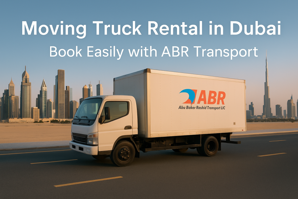 A moving truck from ABR Transport parked in Dubai, ready for furniture delivery.

