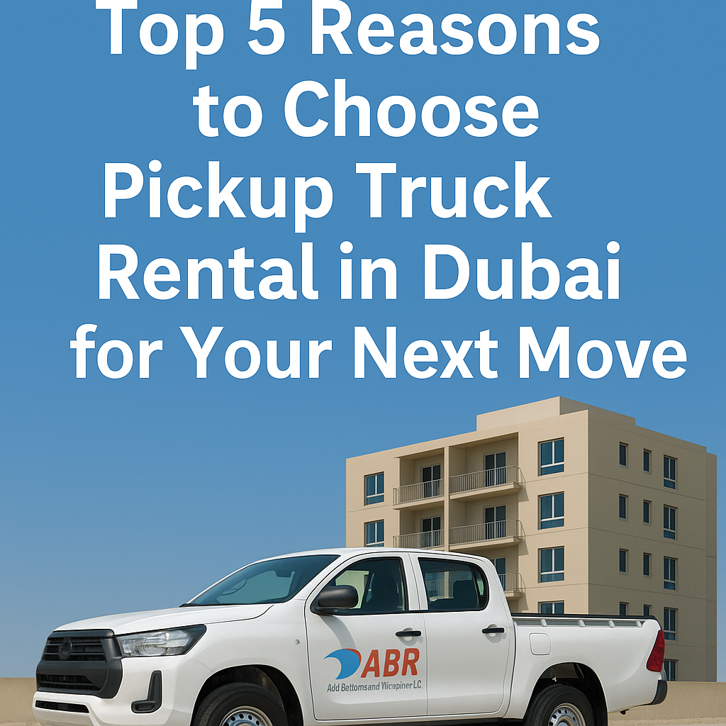 A branded pickup truck ready for moving services in Dubai by ABR Transport.

