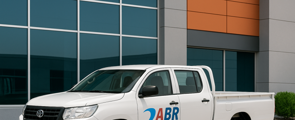 White pickup truck for business transport in Dubai by ABR Transport.