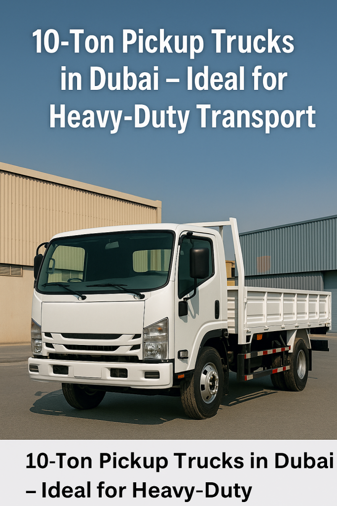 White ABR Transport 10 pickup truck in Dubai, ready for rental and heavy-duty deliveries.