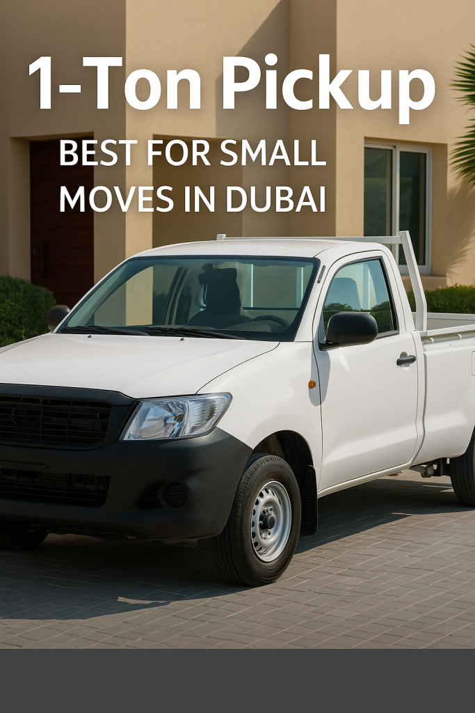  A 1-ton pickup truck parked in a Dubai neighborhood ready for a small move