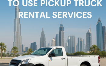 "ABR Transport pickup truck parked near warehouse in Jebel Ali, Dubai"