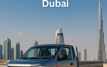 A Grey pickup truck rented in Dubai for commercial and household transportation