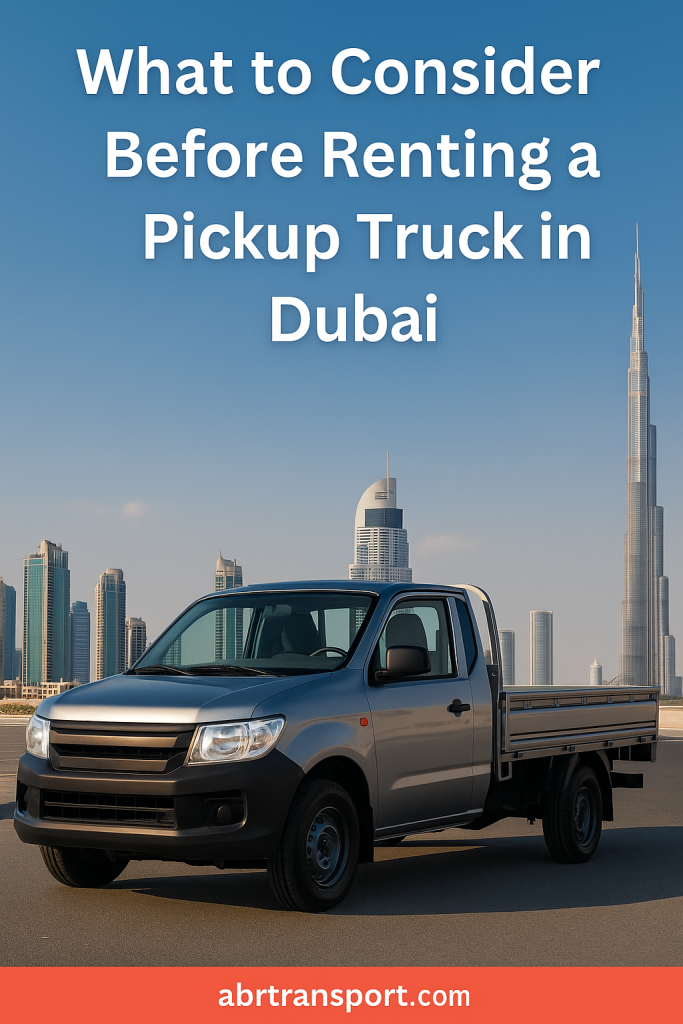 A Grey pickup truck rented in Dubai for commercial and household transportation